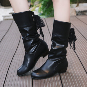 Botas de media pantorrilla para mujer, estilo punk, tallas grandes, moda otoño invierno primavera, color liso, suela de goma, botas de primavera - Product Image 1