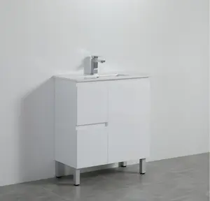 Mueble de baño de PVC de 750mm, estilo blanco, laca de pie, tocador impermeable, estilo australiano