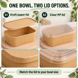 Bol en papier kraft jetable pour pique-nique et camping, écologique, carré, pour salade et fruits, avec couvercle - Product Image 6