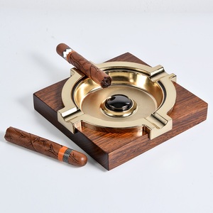 Asbak Cerutu Kayu Solid Mewah Dengan Dudukan Tembaga 4 Tempat Rokok - Product Image 6