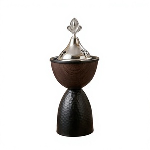 Decorative Wooden Bakhoor Burner with Metal Lid and Hammered Base for Incense Burning <b>Home</b> Decor and Tabletop Decoration - Product Image 6