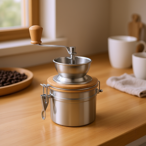 Manual <b>Coffee</b> <b>Grinder</b> Stainless Steel With Wooden Handle And Storage Jar For Home Use - Product Image 3