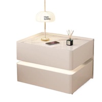 Table de chevet intelligente |   Modèle en pin écologique à émissions nulles |   Style influenceur luxe léger, rechargeable, LED, dessus en verre, 2 tiroirs