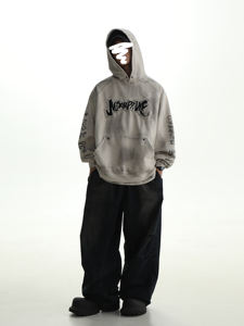 Sudadera con Capucha y Pantalones Deportivos de Invierno, Estilo Rhinestoney2K, Ropa Urbana Vintage, Lavado Ácido, Logotipo Bordado Desgastado, Personalizado con Relieve, 100% Algodón - Product Image 6