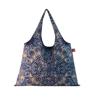Grand sac de courses pliable réutilisable en tissu Oxford à motif floral, avec logo personnalisé imprimé, en polyester 190T 210D, sac de rangement pliable - Product Image 5