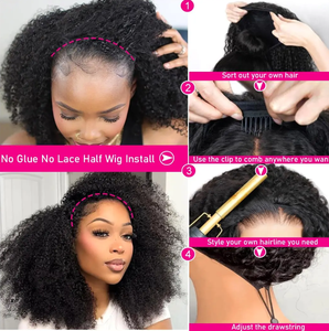 Peluca de cabello humano rizado birmano sin pegamento ni encaje, media peluca sin pegamento mejorada 3 en <span class=keywords><strong>1</strong></span> con cordón, extensiones de clip sin costuras, reversibles - Product Image 3