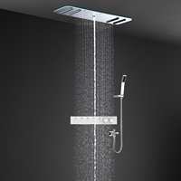 Système de douche encastré haut de gamme avec finition brossée, robinet en laiton, jet pluie et cascade, mitigeur de douche multi-modes pour salle de bain