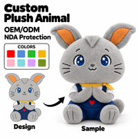 Fabricant de jouets en peluche personnalisés : Lapin personnalisé avec yeux étoilés, salopette et patch cœur – Service de conception sur mesure
