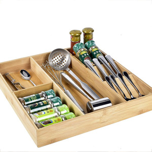 Organisateur de tiroir de cuisine extensible en bambou, pour fourchettes, couverts et autres ustensiles de table, avec compartiments extensibles. - Product Image 1