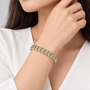 Bracelet jonc à maillons bicolore, design or et argent avec intérieur argenté, en acier inoxydable - Product Image 4