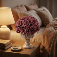 Décorations de Luxe pour la Maison : Vase à Fleurs en Marbre Rose, Plantes Éternelles, Roses Préservées à Vie