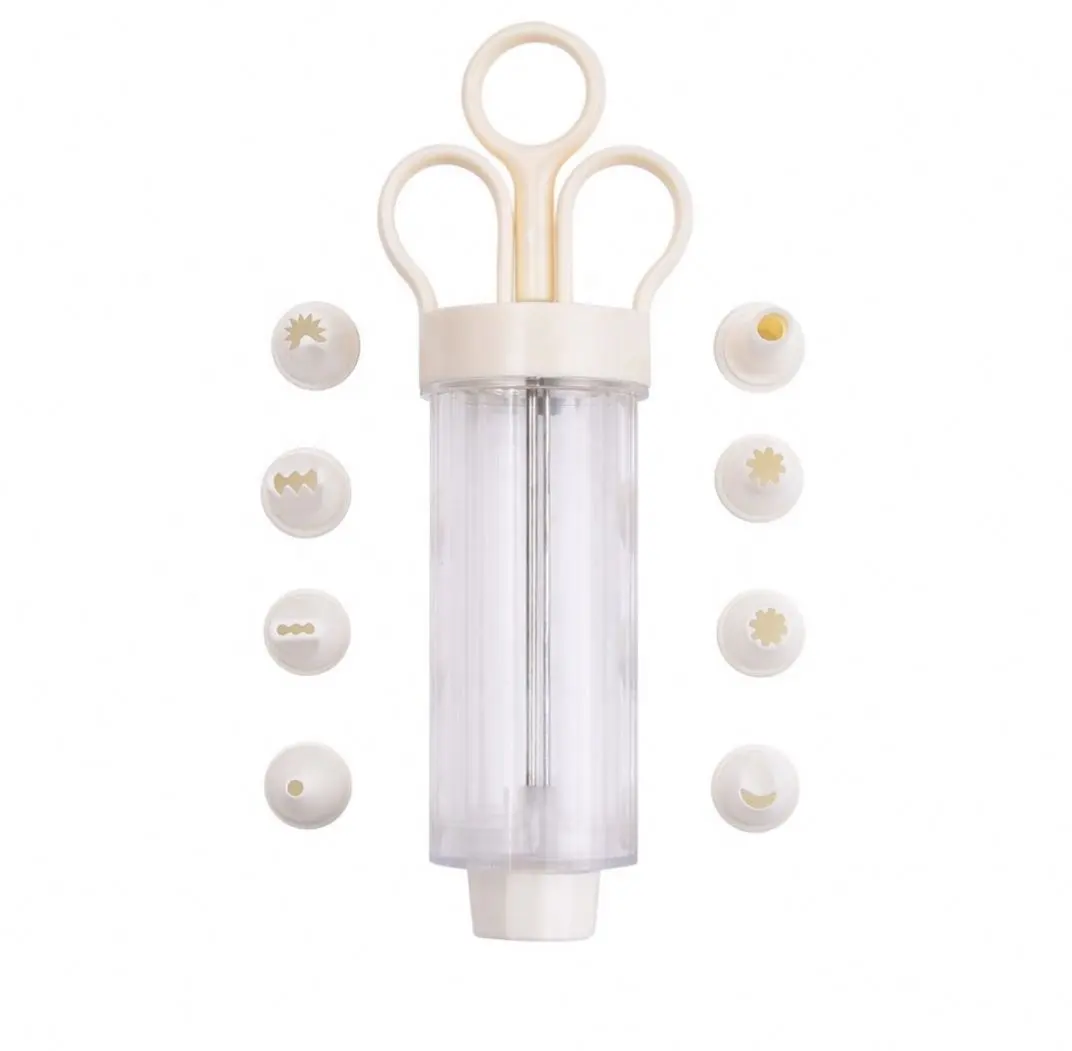 Plastic Cupcake Filling Injector 8 Pcs Nozzles Cookie Cream Piping Syringe Kit Cream Flower Mouth Squirt Gun for Cake Decorating