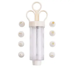 Plastic Cupcake Filling Injector 8 Pcs Nozzles Cookie Cream Piping Syringe Kit Cream Flower Mouth Squirt Gun for Cake Decorating