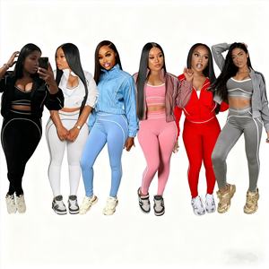 C1586 畅销女式秋季时尚印花纯色运动速干夹克和瑜伽裤三件套 - Product Image 1