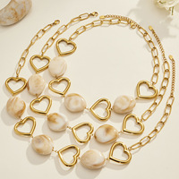 Collier ras du cou vintage français en résine cœur ouvert, en acier inoxydable plaqué or 18 carats, collier de déclaration pour clavicule
