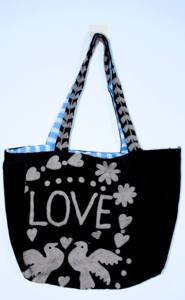 Elegant Black 100% Cotton Velvet Embroidery <b>Bag</b> Love & Birds Art Design Large Boho Shoulder Tote Unique <b>Gift</b> for Women - Product Image 6