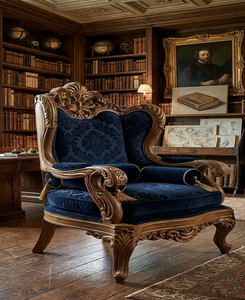 Sillón Individual de Diseño Royal, Estructura de Madera Sólida, Asiento Tapizado, para Decoración de Sala de Estar Moderna y Clásica - Product Image 1