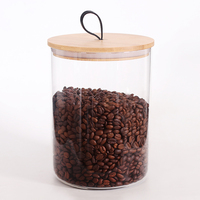 Bocal de conservation alimentaire en verre borosilicate avec couvercle en bambou, ensemble de récipients hermétiques pour café, riz, pâtes, sucre - Vente en gros