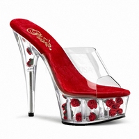Fétiche mariée 15cm bout ouvert concis plate-forme pantoufles exotique 6 pouces Sexy grande taille pleine robe discothèque bande pôle danse strass
