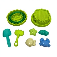Ensemble de 8 jouets de plage en plastique pour enfants, comprenant un seau château rond, une pelle, un râteau et des moules d'animaux, kit de jeu d'été en plein air