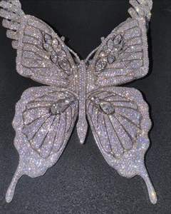Collar de mariposa de Hip Hop de lujo con colgante de goteo de hielo brillante plateado joyería de Hip Hop de plata esterlina disponible precio competitivo - Product Image 3