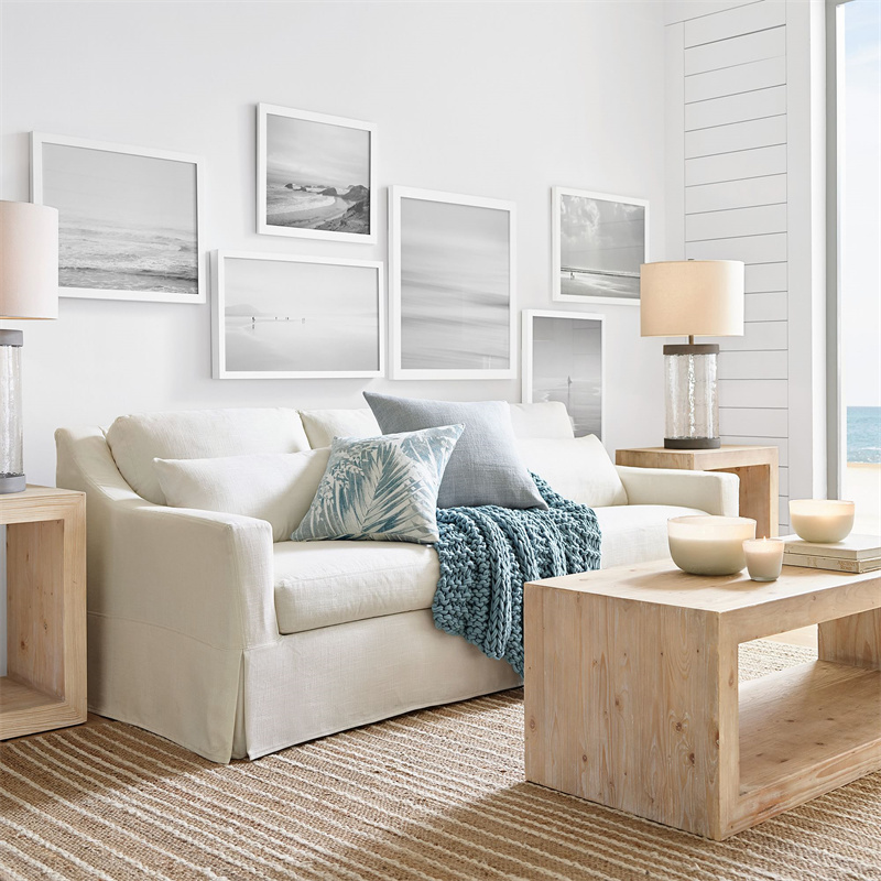 Modern Furniture Living Room Slope Arm Deep Seat Slipcovered Sofa