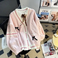 Deeptown doux Coquette chandails Cardigan femmes Kawaii nœud tricoté Cardigan japonais Preppy Style Lolita tricots JK pulls