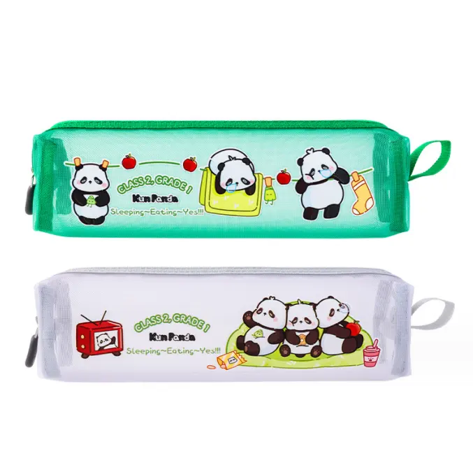 Estuche de lápices de Pvc con cremallera de malla de agua a prueba de agua Iigen Mesh Pen Bag A Kun Panda Series Kawaii y Lindo bolso de lápices para niños