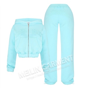 Custom Clothing Manufacturers Distressed <b>Embroidery</b> Patch Hoodie and Sweatpants Distressed Sweatsuit <b>Set</b> Women - Product Image 5