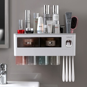 Support mural magnétique sans perçage pour brosses à dents en plastique, le plus vendu, avec distributeur de <span class=keywords><strong>dentifrice</strong></span> intégré - Product Image 1