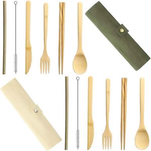 Ensemble de couverts de voyage écologiques réutilisables en bambou poli avec manches en acier inoxydable pour enfants et adultes, idéal pour le camping - Product Image 2