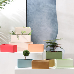 P185 Pots rectangulaires carrés en céramique pour plantes succulentes Boîte à fleurs d'intérieur Cactus Pot de <span class=keywords><strong>fleur</strong></span> avec plateau pour plante verte - Product Image 2