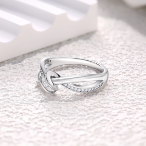 Proveedor de Joyería, Bajo MOQ, Plata de Ley 925, Baño de Rodio, Alta Calidad, Anillo Moderno con Diseño de Lazo y Circonitas, Resistente al Deslustre - Product Image 4