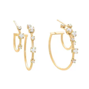 Gemnel high quality 14k gold plated jewelry S925 gorgeous brilliant diamonds two separate hoops earring