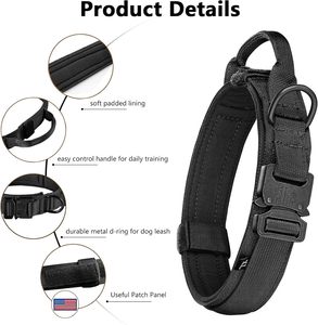 Adjustable Training Nylon <b>Dog</b> Collar with Control Handle and Heavy Metal Buckle, Patches and Airtags Case - Product Image 5