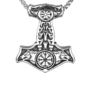 yunnique Stainless Steel Viking Thor Hammer Pendant Necklace Men Retro Hip Hop Jewelry Gift Steel Colored <b>Chain</b> - Product Image 5