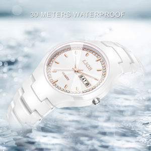Reloj de cerámica blanca LIGE LG89267 para mujer, reloj de pulsera, cristal de diamante, analógico, resistente al agua, vestido elegante, reloj de cuarzo Oem - Product Image 5