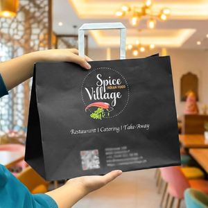 ถุงกระดาษคราฟท์สีน้ำตาลแบบมีหูหิ้ว รีไซเคิลได้ เป็นมิตรกับสิ่งแวดล้อม พิมพ์โลโก้ได้ สำหรับบรรจุอาหารแบบกลับบ้าน อาหารจานด่วน และร้านอาหาร - Product Image 4