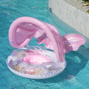 Bouée de bain rose en forme de queue de poisson avec auvent, 56 pouces, pour les tout-petits, pour jeux aquatiques et piscine - Product Image 4