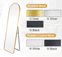 Miroir sur pied avec cadre en alliage d'aluminium incassable, forme arquée, source lumineuse LED intégrée, pour décoration intérieure, couleur or et noir
