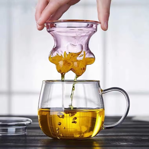 Tasse en verre Borosilicate transparent résistant à la chaleur sur mesure avec <span class=keywords><strong>infuseur</strong></span> en forme de patte de <span class=keywords><strong>chat</strong></span> et couvercle en verre - Product Image 4