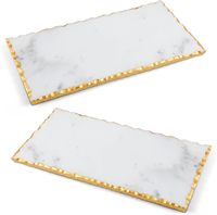 Plateau de Fromage en Marbre Rectangulaire Bords Dorés Style Rétro Arabe - Ensemble de 3 Pièces - Plateau de Service Décoratif et Plateau de Coiffeuse à Bijoux Luxueux