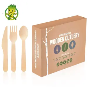 Eco Friendly Biodegradable Disposable Forks Spoon Knife Wooden Cutlery