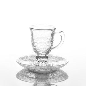 Farbige goldene gravierte arabischen stil glas wasser griff tasse tee kaffee tassen sets becher untertasse set - Product Image 3