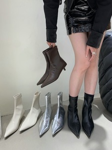 Botas de caballero para mujer, botas altas de tacón de aguja puntiagudas de otoño, botas blancas pequeñas hasta la rodilla - Product Image 4