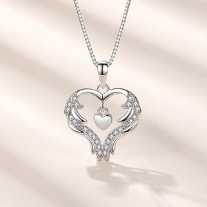 D533 925 Sterling Silver Angel's Kiss Collier Coeur Pendentif Simple Zircon Haute Qualité pour Femme Bijoux Cadeau - Product Image 3