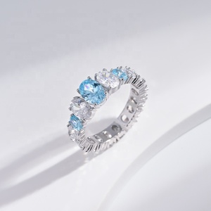 wholesale plata 925 sterling <b>silver</b> open chunky <b>ring</b> custom bulk engagement vintage ladies sapphire <b>adjustable</b> blue zircon <b>rings</b> - Product Image 5