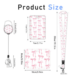 Wholesale pink bow tie 360-degree rotating back <b>clip</b> with dog <b>buckle</b> webbing lanyard horizontal and vertical card holder ID - Product Image 4