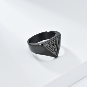 Valknut <b>Ring</b> Men's Steel Black Geometric Nordic Odin Triangle Knot Jewelry Gift - Product Image 3