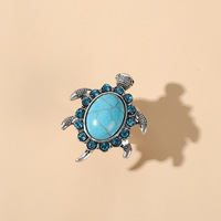 Bague ethnique unisexe en alliage plaqué or avec turquoise bleu et strass en forme de tortue, modèle ZT1492, stock direct